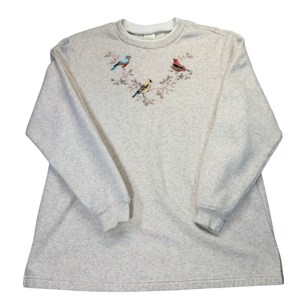 Blair Bird Embroidered Sweatshirt Womens Size Large Heather Gray Crewneck Fleece